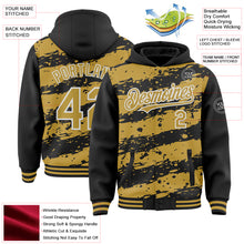 Load image into Gallery viewer, Custom Black Old Gold-White Splash 3D Pattern Design Bomber Full-Snap Varsity Letterman Hoodie Jacket
