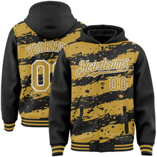 Load image into Gallery viewer, Custom Black Old Gold-White Splash 3D Pattern Design Bomber Full-Snap Varsity Letterman Hoodie Jacket
