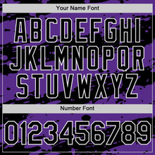 Load image into Gallery viewer, Custom Purple Black-White Splash 3D Pattern Design Bomber Full-Snap Varsity Letterman Hoodie Jacket
