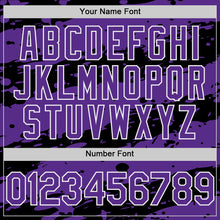 Load image into Gallery viewer, Custom Black Purple-White Splash 3D Pattern Design Bomber Full-Snap Varsity Letterman Hoodie Jacket
