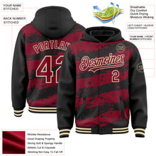 Load image into Gallery viewer, Custom Black Crimson-Cream Splash 3D Pattern Design Bomber Full-Snap Varsity Letterman Hoodie Jacket
