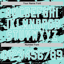 Load image into Gallery viewer, Custom Black Ice Blue-White Splash 3D Pattern Design Bomber Full-Snap Varsity Letterman Hoodie Jacket
