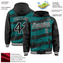 Load image into Gallery viewer, Custom Teal Black-White Splash 3D Pattern Design Bomber Full-Snap Varsity Letterman Hoodie Jacket
