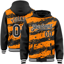 Load image into Gallery viewer, Custom Bay Orange Black-White Splash 3D Pattern Design Bomber Full-Snap Varsity Letterman Hoodie Jacket
