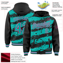 Load image into Gallery viewer, Custom Black Aqua-Pink Splash 3D Pattern Design Bomber Full-Snap Varsity Letterman Hoodie Jacket
