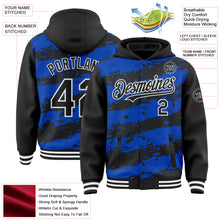 Load image into Gallery viewer, Custom Thunder Blue Black-White Splash 3D Pattern Design Bomber Full-Snap Varsity Letterman Hoodie Jacket
