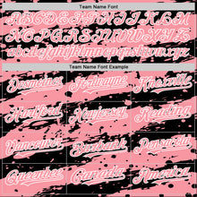 Load image into Gallery viewer, Custom Black Medium Pink-White Splash 3D Pattern Design Bomber Full-Snap Varsity Letterman Hoodie Jacket
