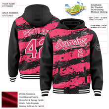 Load image into Gallery viewer, Custom Black Neon Pink-White Splash 3D Pattern Design Bomber Full-Snap Varsity Letterman Hoodie Jacket
