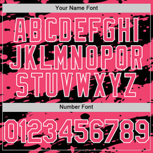 Load image into Gallery viewer, Custom Black Neon Pink-White Splash 3D Pattern Design Bomber Full-Snap Varsity Letterman Hoodie Jacket
