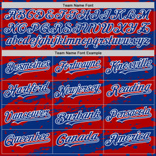 Load image into Gallery viewer, Custom Red Royal-White Splash 3D Pattern Design Bomber Full-Snap Varsity Letterman Hoodie Jacket
