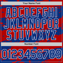 Load image into Gallery viewer, Custom Red Royal-White Splash 3D Pattern Design Bomber Full-Snap Varsity Letterman Hoodie Jacket
