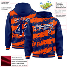 Load image into Gallery viewer, Custom Orange Royal-White Splash 3D Pattern Design Bomber Full-Snap Varsity Letterman Hoodie Jacket

