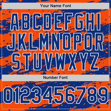 Load image into Gallery viewer, Custom Orange Royal-White Splash 3D Pattern Design Bomber Full-Snap Varsity Letterman Hoodie Jacket
