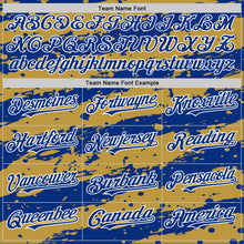 Загрузить изображение в средство просмотра галереи, Custom Old Gold Royal-White Splash 3D Pattern Design Bomber Full-Snap Varsity Letterman Hoodie Jacket
