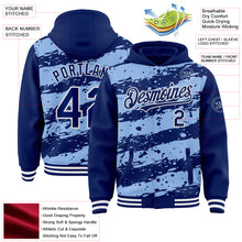 Load image into Gallery viewer, Custom Light Blue Royal-White Splash 3D Pattern Design Bomber Full-Snap Varsity Letterman Hoodie Jacket
