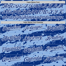 Load image into Gallery viewer, Custom Light Blue Royal-White Splash 3D Pattern Design Bomber Full-Snap Varsity Letterman Hoodie Jacket
