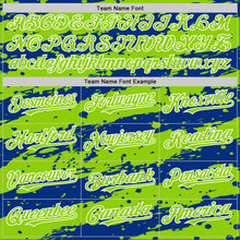 Загрузить изображение в средство просмотра галереи, Custom Royal Neon Green-White Splash 3D Pattern Design Bomber Full-Snap Varsity Letterman Hoodie Jacket
