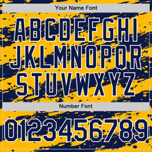 Load image into Gallery viewer, Custom Gold Navy-White Splash 3D Pattern Design Bomber Full-Snap Varsity Letterman Hoodie Jacket
