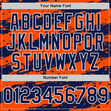 Load image into Gallery viewer, Custom Orange Navy-White Splash 3D Pattern Design Bomber Full-Snap Varsity Letterman Hoodie Jacket
