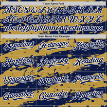 Load image into Gallery viewer, Custom Old Gold Navy-White Splash 3D Pattern Design Bomber Full-Snap Varsity Letterman Hoodie Jacket
