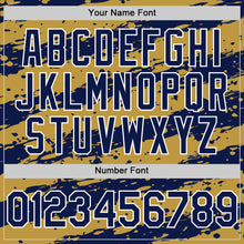 Load image into Gallery viewer, Custom Old Gold Navy-White Splash 3D Pattern Design Bomber Full-Snap Varsity Letterman Hoodie Jacket
