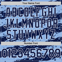 Load image into Gallery viewer, Custom Light Blue Navy-White Splash 3D Pattern Design Bomber Full-Snap Varsity Letterman Hoodie Jacket
