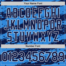 Load image into Gallery viewer, Custom Powder Blue Navy-White Splash 3D Pattern Design Bomber Full-Snap Varsity Letterman Hoodie Jacket
