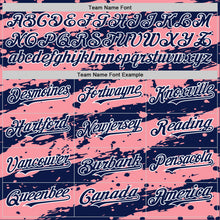 Загрузить изображение в средство просмотра галереи, Custom Medium Pink Navy-White Splash 3D Pattern Design Bomber Full-Snap Varsity Letterman Hoodie Jacket
