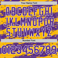 Загрузить изображение в средство просмотра галереи, Custom Gold Purple-White Splash 3D Pattern Design Bomber Full-Snap Varsity Letterman Hoodie Jacket
