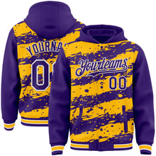 Загрузить изображение в средство просмотра галереи, Custom Gold Purple-White Splash 3D Pattern Design Bomber Full-Snap Varsity Letterman Hoodie Jacket
