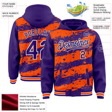 Load image into Gallery viewer, Custom Orange Purple-White Splash 3D Pattern Design Bomber Full-Snap Varsity Letterman Hoodie Jacket
