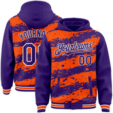 Load image into Gallery viewer, Custom Orange Purple-White Splash 3D Pattern Design Bomber Full-Snap Varsity Letterman Hoodie Jacket
