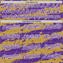 Загрузить изображение в средство просмотра галереи, Custom Old Gold Purple-White Splash 3D Pattern Design Bomber Full-Snap Varsity Letterman Hoodie Jacket
