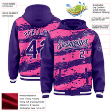 Загрузить изображение в средство просмотра галереи, Custom Pink Purple-White Splash 3D Pattern Design Bomber Full-Snap Varsity Letterman Hoodie Jacket

