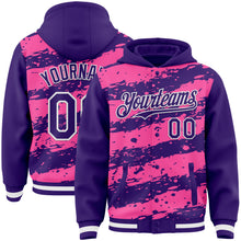 Загрузить изображение в средство просмотра галереи, Custom Pink Purple-White Splash 3D Pattern Design Bomber Full-Snap Varsity Letterman Hoodie Jacket
