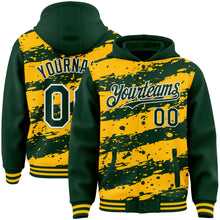 Загрузить изображение в средство просмотра галереи, Custom Gold Green-White Splash 3D Pattern Design Bomber Full-Snap Varsity Letterman Hoodie Jacket
