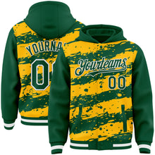 Загрузить изображение в средство просмотра галереи, Custom Gold Kelly Green-White Splash 3D Pattern Design Bomber Full-Snap Varsity Letterman Hoodie Jacket
