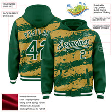 Загрузить изображение в средство просмотра галереи, Custom Old Gold Kelly Green-White Splash 3D Pattern Design Bomber Full-Snap Varsity Letterman Hoodie Jacket
