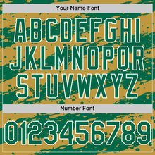 Загрузить изображение в средство просмотра галереи, Custom Old Gold Kelly Green-White Splash 3D Pattern Design Bomber Full-Snap Varsity Letterman Hoodie Jacket
