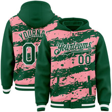Загрузить изображение в средство просмотра галереи, Custom Medium Pink Kelly Green-White Splash 3D Pattern Design Bomber Full-Snap Varsity Letterman Hoodie Jacket
