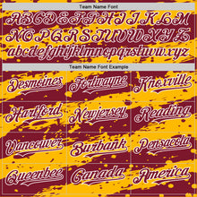 Load image into Gallery viewer, Custom Gold Crimson-White Splash 3D Pattern Design Bomber Full-Snap Varsity Letterman Hoodie Jacket
