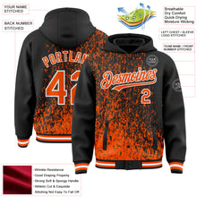 Load image into Gallery viewer, Custom Black Orange-White Abstract Fragment Art 3D Pattern Design Bomber Full-Snap Varsity Letterman Hoodie Jacket
