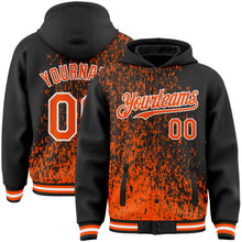 Load image into Gallery viewer, Custom Black Orange-White Abstract Fragment Art 3D Pattern Design Bomber Full-Snap Varsity Letterman Hoodie Jacket
