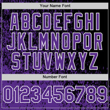 Load image into Gallery viewer, Custom Black Purple-White Abstract Fragment Art 3D Pattern Design Bomber Full-Snap Varsity Letterman Hoodie Jacket
