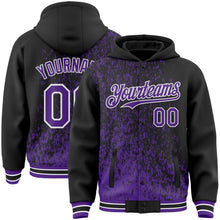 Load image into Gallery viewer, Custom Black Purple-White Abstract Fragment Art 3D Pattern Design Bomber Full-Snap Varsity Letterman Hoodie Jacket

