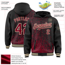 Загрузить изображение в средство просмотра галереи, Custom Black Crimson-Cream Abstract Fragment Art 3D Pattern Design Bomber Full-Snap Varsity Letterman Hoodie Jacket
