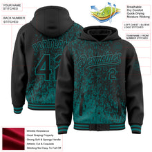 Загрузить изображение в средство просмотра галереи, Custom Black Black-Teal Abstract Fragment Art 3D Pattern Design Bomber Full-Snap Varsity Letterman Hoodie Jacket
