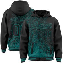 Загрузить изображение в средство просмотра галереи, Custom Black Black-Teal Abstract Fragment Art 3D Pattern Design Bomber Full-Snap Varsity Letterman Hoodie Jacket
