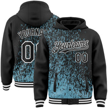 Load image into Gallery viewer, Custom Shadow Blue Black-White Abstract Fragment Art 3D Pattern Design Bomber Full-Snap Varsity Letterman Hoodie Jacket
