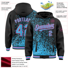 Load image into Gallery viewer, Custom Black Sky Blue-Pink Abstract Fragment Art 3D Pattern Design Bomber Full-Snap Varsity Letterman Hoodie Jacket
